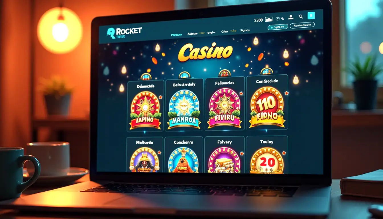 Rocket Casino browser pokies categories and featured game tiles for Australian players
